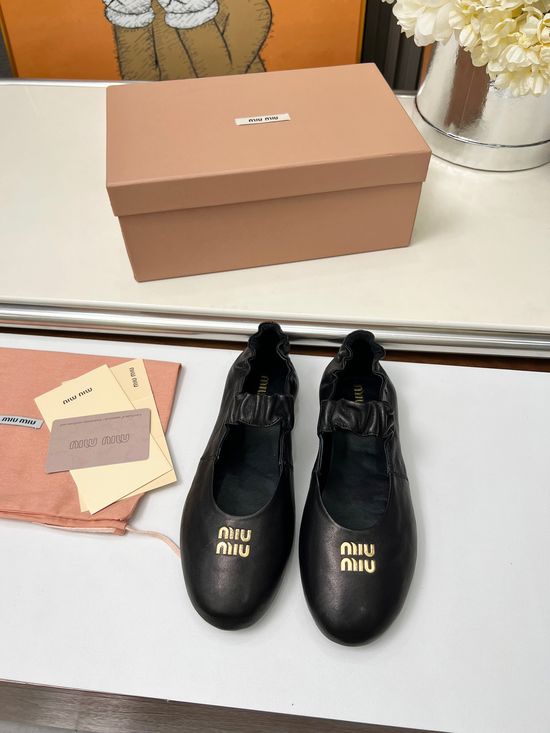 Miu Miu Soft Leather Bow Mary Jane Ballet Flats