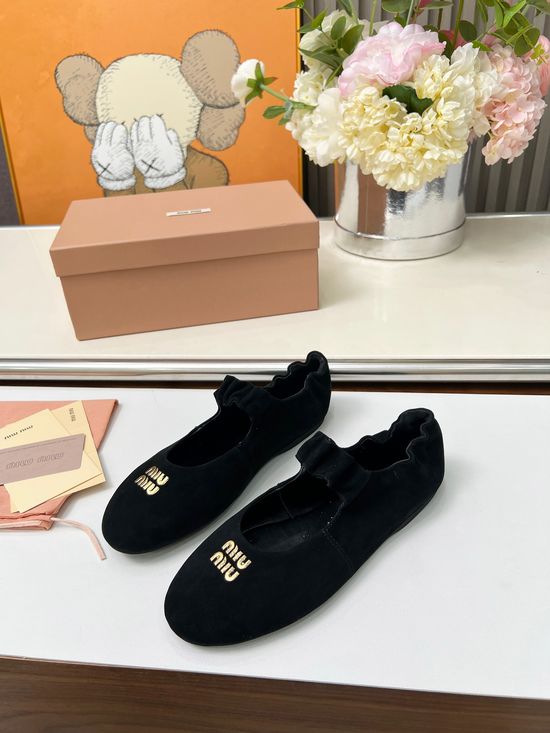 Miu Miu Soft Leather Bow Mary Jane Ballet Flats