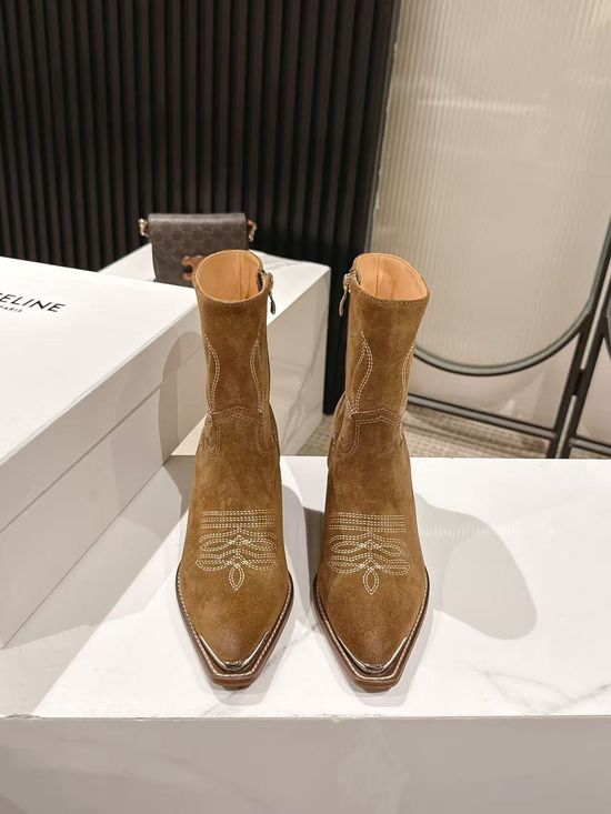 Celine Vintage Logo Decor Ankle Boots with Thick Leather Sole