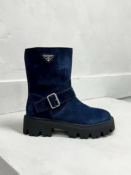 Prada Classic Logo Leather Warm Slim Fit Fashion Ankle Boots
