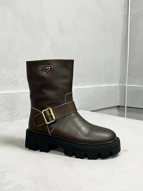 Prada Premium Leather Slim Logo Decor Comfortable Fashion Ankle Boots