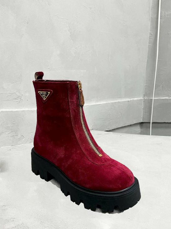 Prada Classic Logo Leather Warm Slim Fit Fashion Ankle Boots