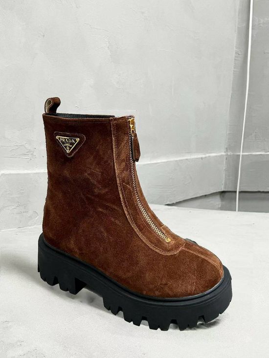 Prada Classic Logo Leather Warm Slim Fit Fashion Ankle Boots