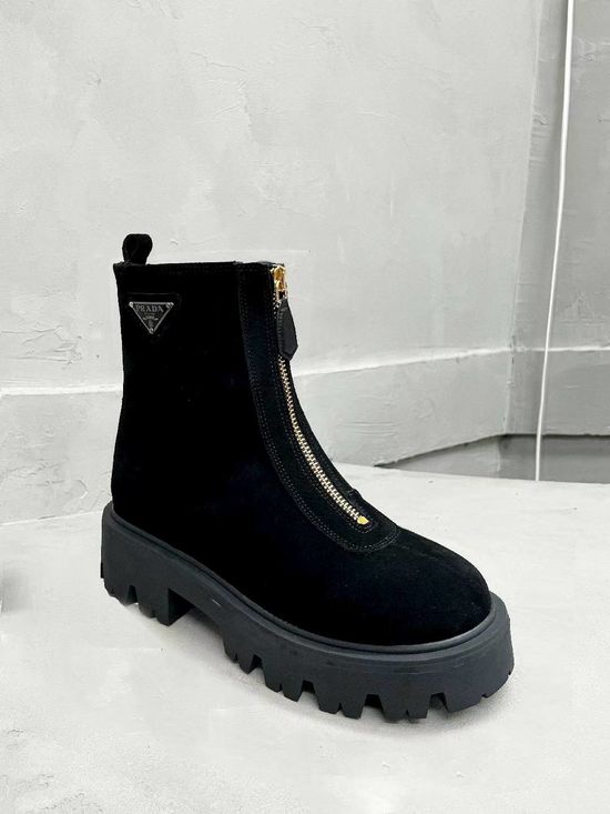 Prada Classic Logo Leather Warm Slim Fit Fashion Ankle Boots