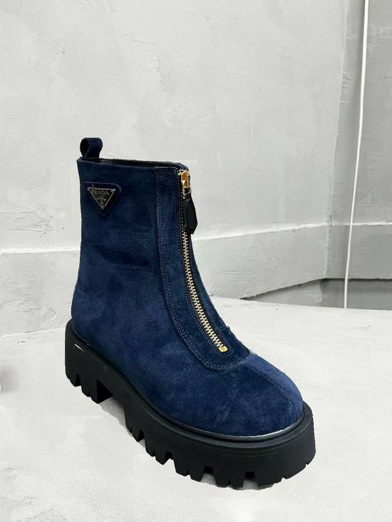 Prada Classic Logo Leather Warm Slim Fit Fashion Ankle Boots
