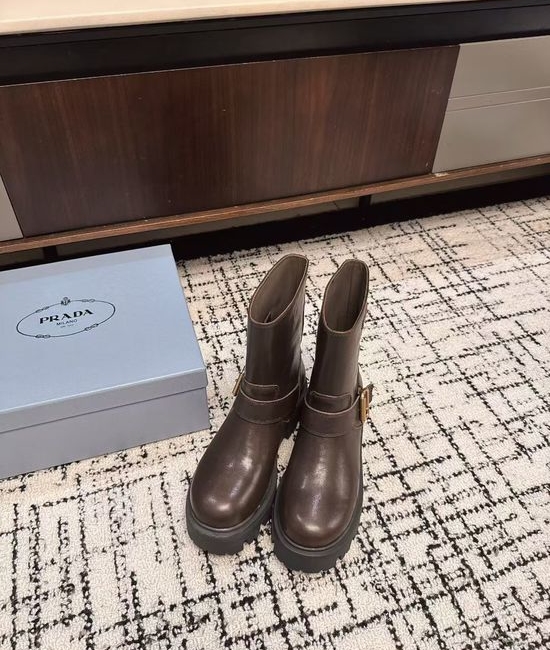 Prada Genuine Leather Chunky Platform Mid Calf Boots Casual Comfort