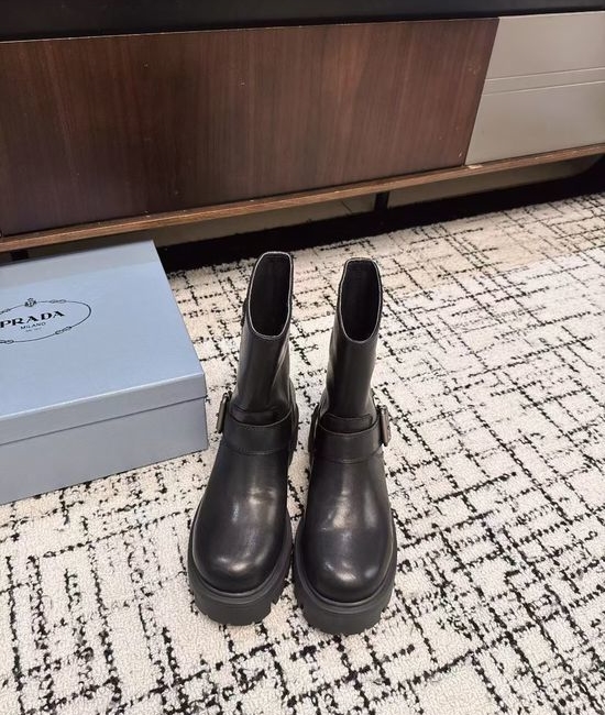 Prada Genuine Leather Chunky Platform Mid Calf Boots Casual Comfort