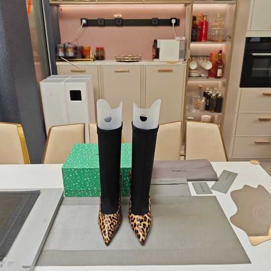 Balenciaga Leopard Print Stretch High Heel Sock Boots With Soft Lining