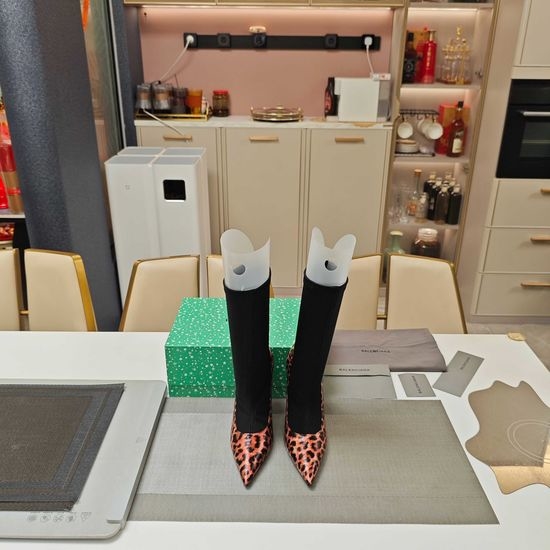 Balenciaga Leopard Print Stretch High Heel Sock Boots With Soft Lining