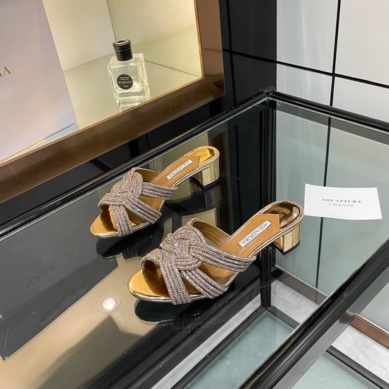 Aquazzura Rhinestone Embellished Low Block Heel Slides