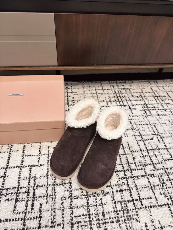 Miu Miu Lace-up Wool Lined Suede Short Winter Boots