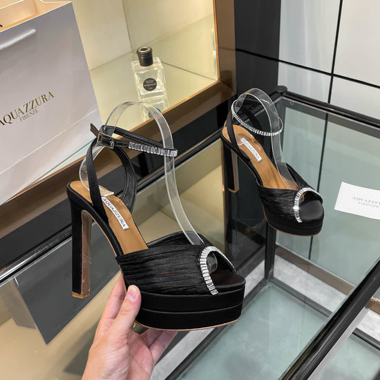 Aquazzura Rhinestone Silk High Heel Platform Sandals