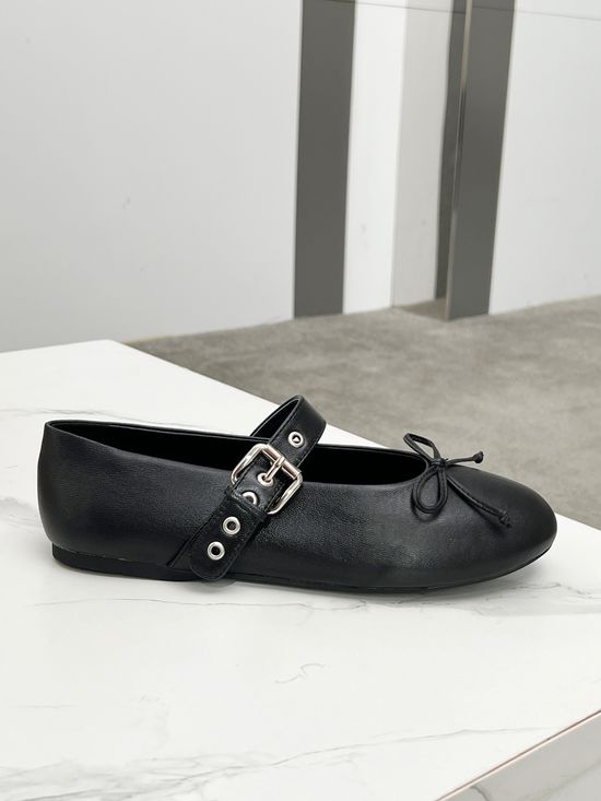 Miu Miu Bow Decor Mary Jane Soft Sheepskin Ballet Flats