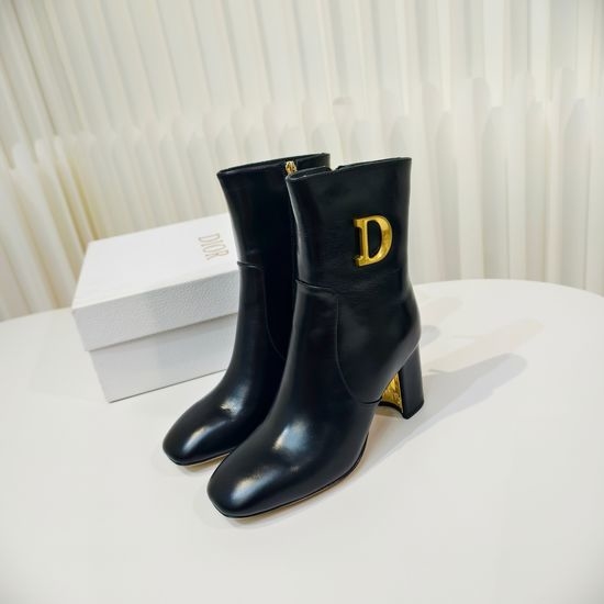 Christian Dior CD Cow Leather Ankle Boots with Chunky Heel