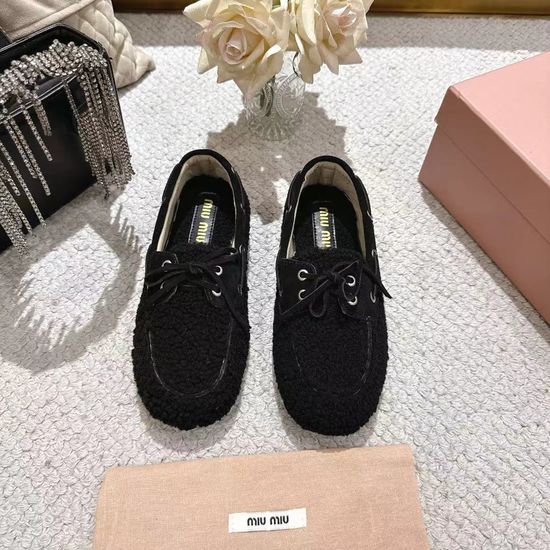Miu Miu Bow Decor Fuzzy Loafers Comfortable Non Slip Sole