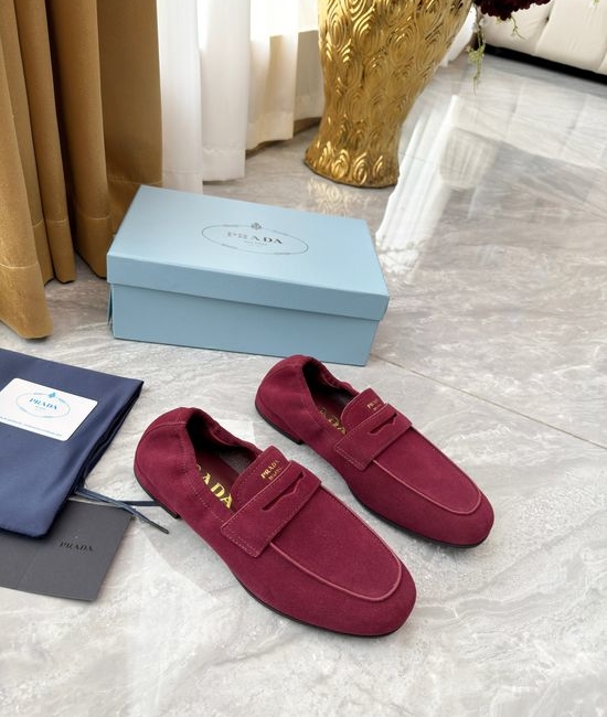 Prada Elastic Trim Slip-on Loafers Comfortable Casual Leather Shoes