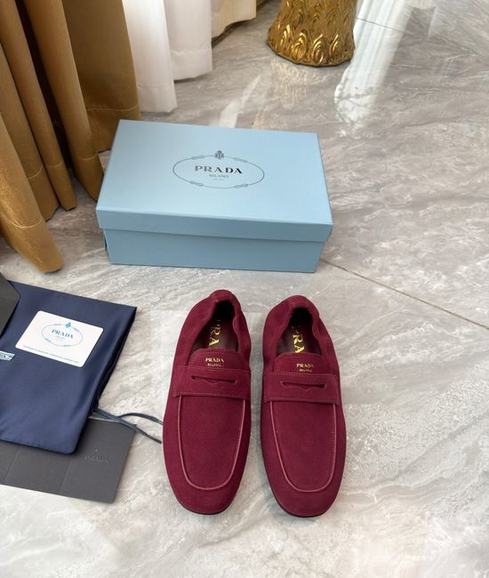 Prada Genuine Leather Slip On Loafers with Hardware Detail