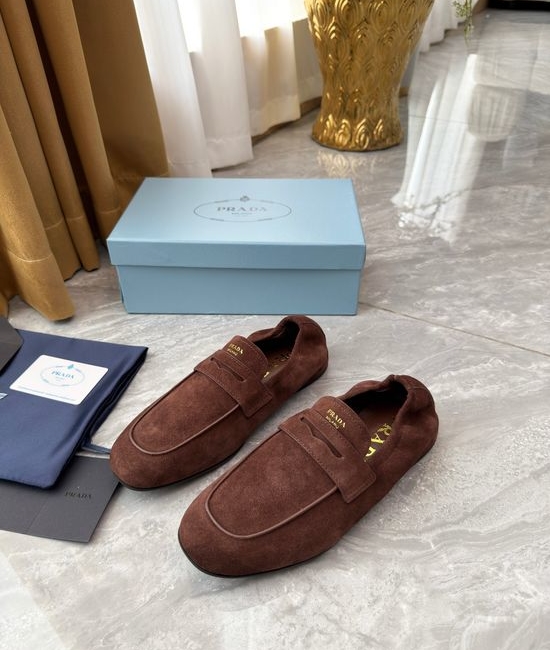 Prada Elastic Trim Slip-on Loafers Comfortable Casual Leather Shoes