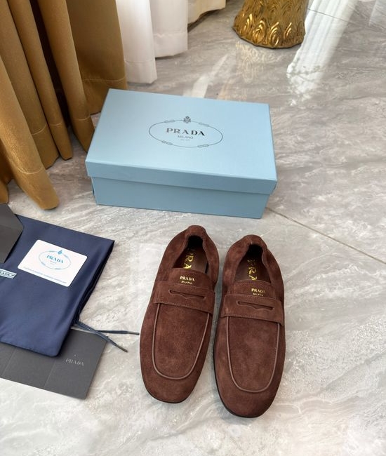 Prada Genuine Leather Slip On Loafers with Hardware Detail