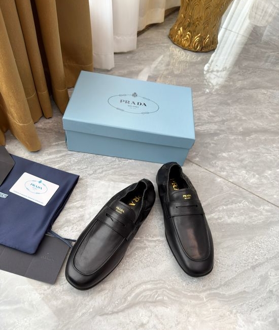 Prada Genuine Leather Slip On Loafers with Hardware Detail