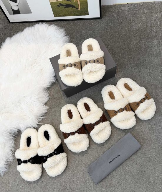 Balenciaga Premium Cowhide Wool Lined Non-slip Slippers