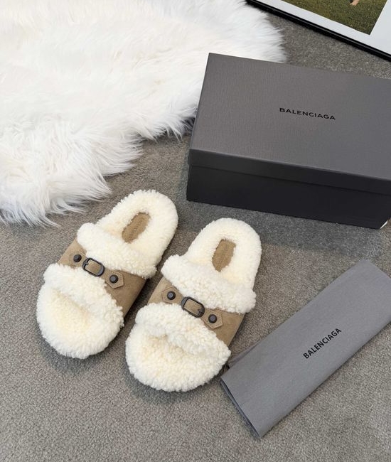 Balenciaga Premium Cowhide Wool Lined Non-slip Slippers
