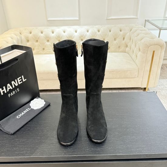 Chanel Premium Leather Knee High Boots With Hardware Accent