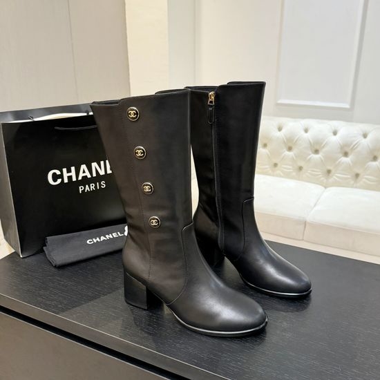 Chanel Premium Leather Knee High Boots With Hardware Accent