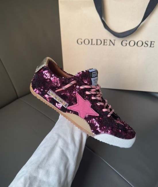 Golden Goose GGDB Fuchsia Sequin Casual Comfortable Distressed Walking Sneakers