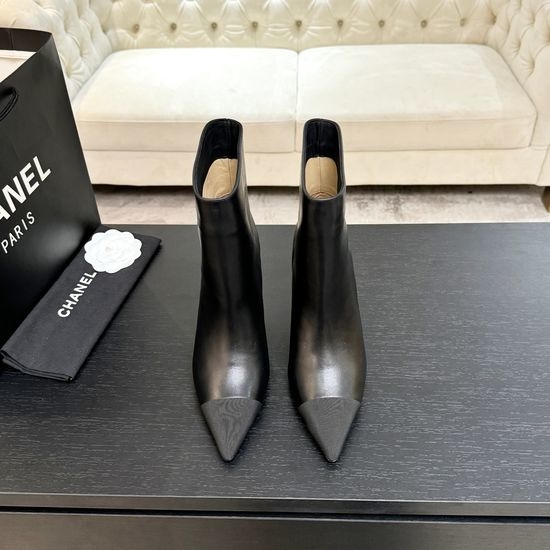 Chanel Embroidered Logo Chunky Heel Ankle Boots