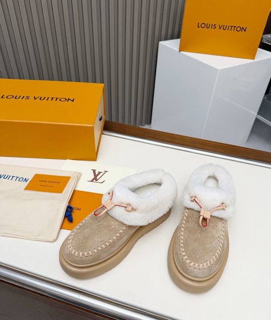Louis Vuitton LV High-gloss Leather Furry Slippers Warm Comfortable Non-slip
