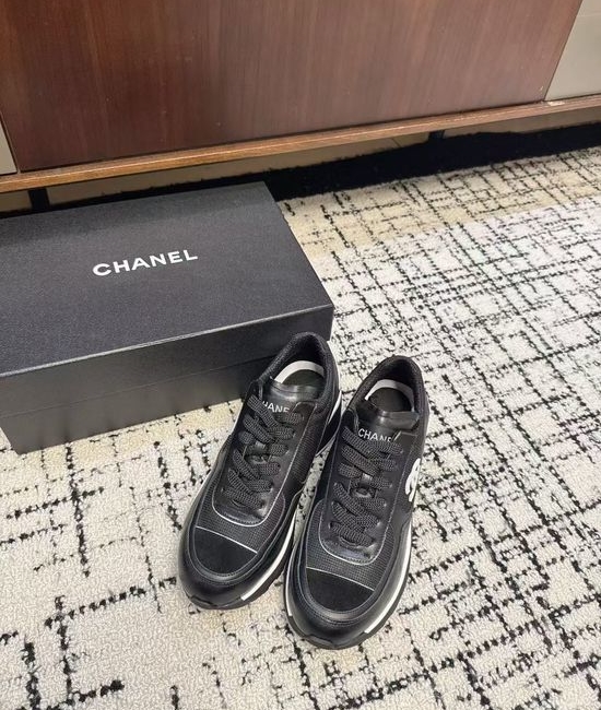 Chanel Classic Black White Chunky Heel Casual Sneakers Non Slip