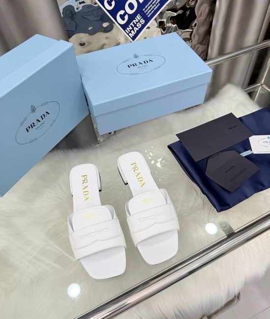 Prada Classic Comfortable Soft Genuine Leather Casual Slides