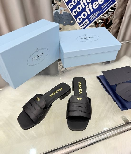 Prada Cowhide Slippers with Genuine Leather Sole Comfortable