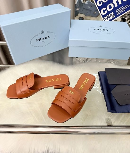 Prada Cowhide Slippers with Genuine Leather Sole Comfortable