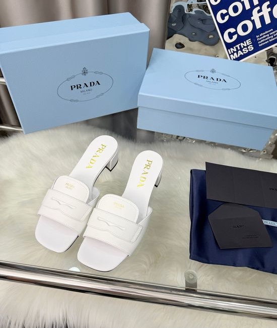 Prada 4CM Heel Cowhide Slippers with Genuine Leather Sole