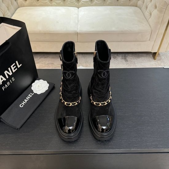 Chanel Suede Color Block Comfortable Martin Ankle Boots