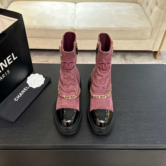 Chanel Suede Color Block Comfortable Martin Ankle Boots