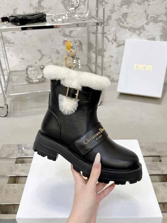 Christian Dior Genuine Leather Soft Sole Warm Ankle Boots