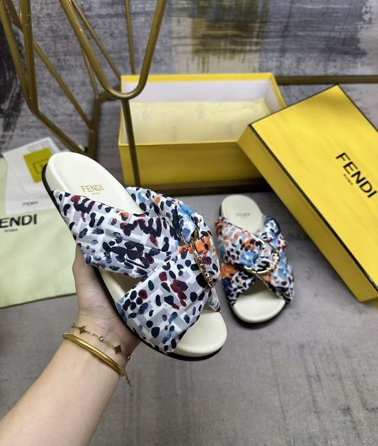 Fendi Satin Leopard Print Flat Slide Sandals