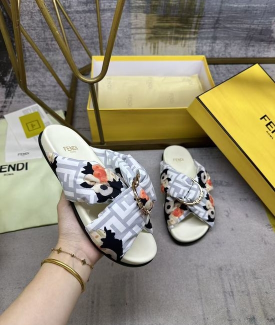 Fendi Satin Leopard Print Flat Slide Sandals
