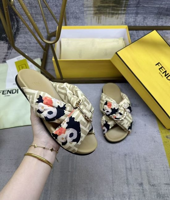Fendi Satin Leopard Print Flat Slide Sandals
