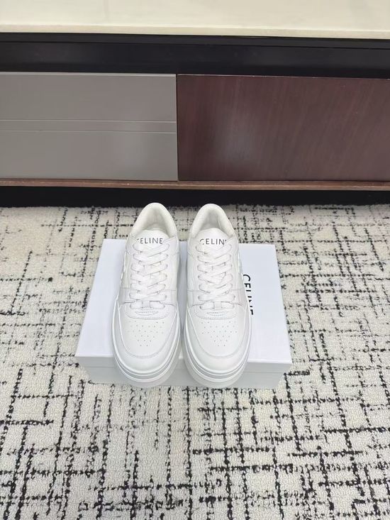 Celine Platform Leather Casual White Sneakers Comfortable Daily Shoes