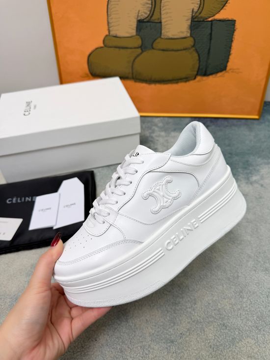 Celine Thick Sole Leather Sneakers Height Increasing Comfortable Casual Shoes