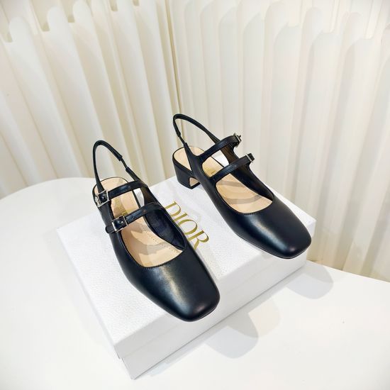 Christian Dior Square Toe Buckle Strap Mid Heel Sandals