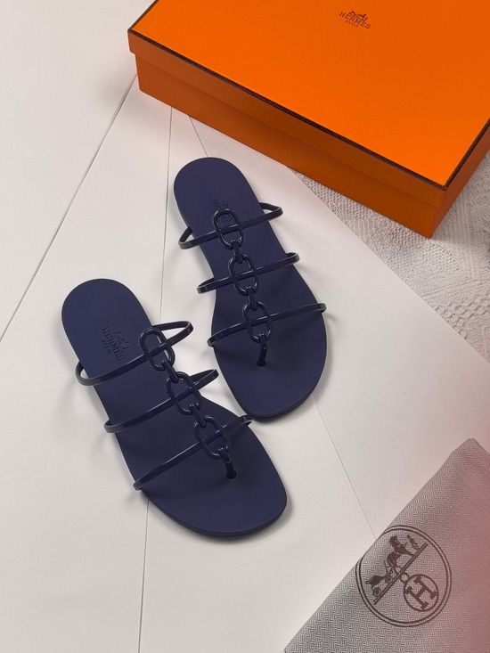 Hermes Chain Decorated Thong Flip Flops with Shiny Sole