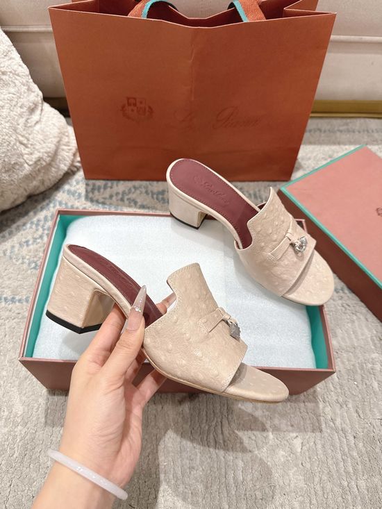 Loro Piana Ostrich Pattern Genuine Leather Casual Slides