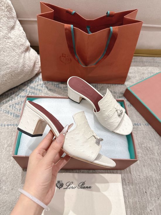 Loro Piana Ostrich Pattern Genuine Leather Casual Slides