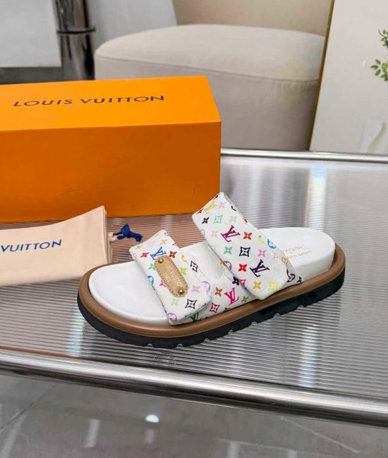 Louis Vuitton LV Premium Printed Silk Lined Leather Platform Slides
