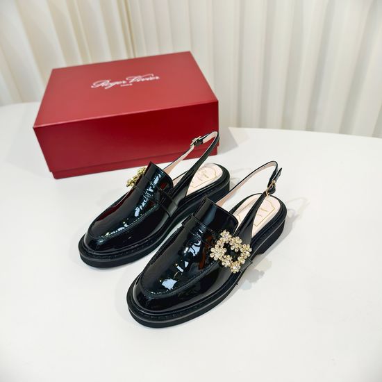Roger Viver Back Strap Leather Loafer Sandals with Decorative Buckle